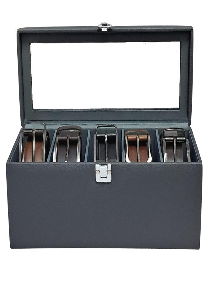 essart Luxury Belt Box Organizer for Belts, Faux Leather Belt Storage Case with 5 Slots, Stylish & Durable Belt Display Box for Home, Closet, and Travel - 5 Slots, Grey - Image 3